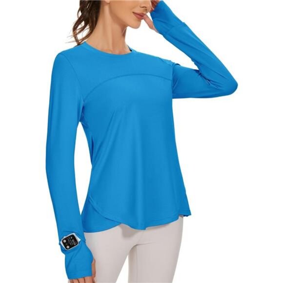 Workout Shirts Long Sleeve Running Tops with Watching Window UPF 50+ Sun Shirts - Picture 1 of 6